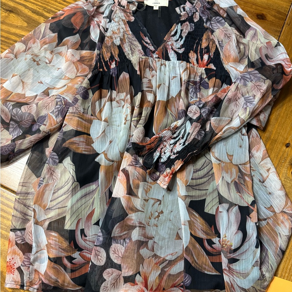 Entro Black and Pink Floral Blouse